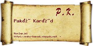 Pakó Karád névjegykártya
